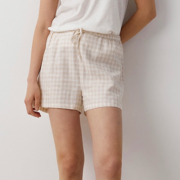 Ecru and pastel yellow check linen blend high rise lounge shorts NWT - Picture 1 of 9